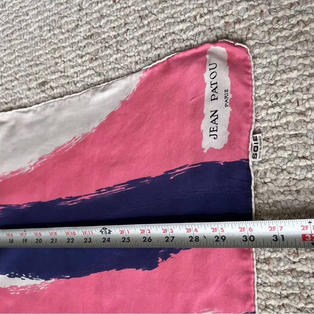 Vintage Jean Patou Womens Scarf Silk Watercolor Abstract Pink Multi